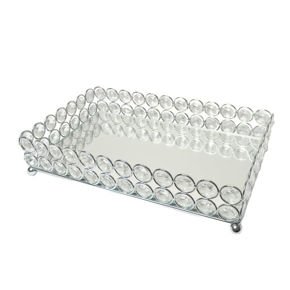 Elegant Designs 10.5" Elipse Crystal Decorative Mirrored Vanity Tray, Chrome