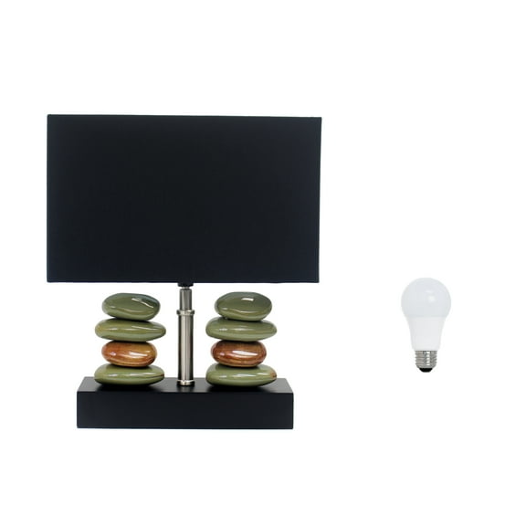 Elegant Designs 14" Rectangular Dual Stacked Stone Ceramic Table Lamp with Black Shade, with LED Bulb