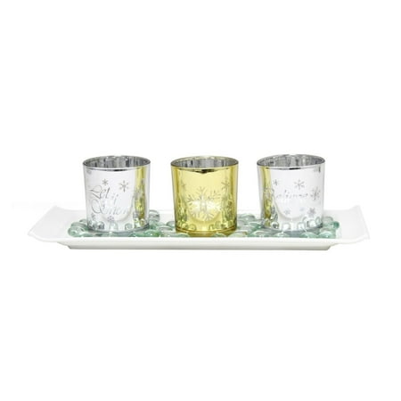 Elegant Designs - Winter Wonderland Candle Set of 3 - Silver and Gold