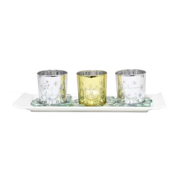 Elegant Designs 14" Winter Wonderland Candle Holder Set, Silver and Gold