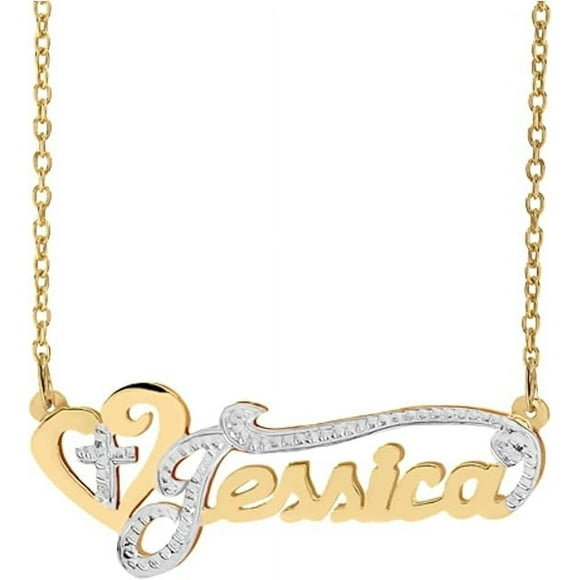 Elegant Designs 14K Gold Sterling Silver Personalized Script Nameplate Necklace - Double Plated Name Necklace - Customizable Handcrafted Jewelry for Women, Customized Name Word Necklace