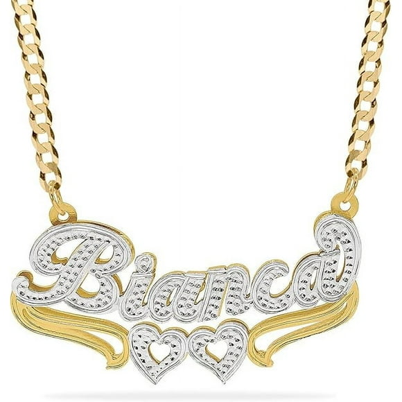 Elegant Designs 14K Gold Sterling Silver Personalized Script Nameplate Necklace - Double Plated Name Necklace - Customizable Handcrafted Jewelry for Women, Customized Name Word Necklace