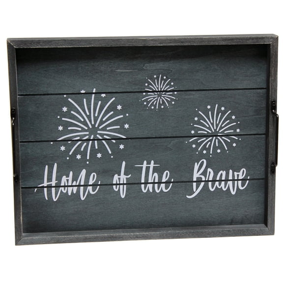 Elegant Designs 15.5" x 12" Decorative Wood Serving Tray, "Home of the Brave", Midnight Blue Wash