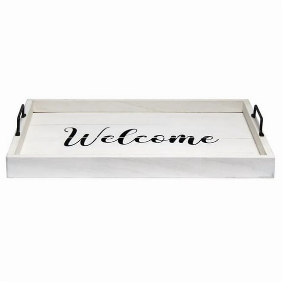 Elegant Designs 15.50 x 12 in. Welcome Decorative Wood Serving Tray with Handles