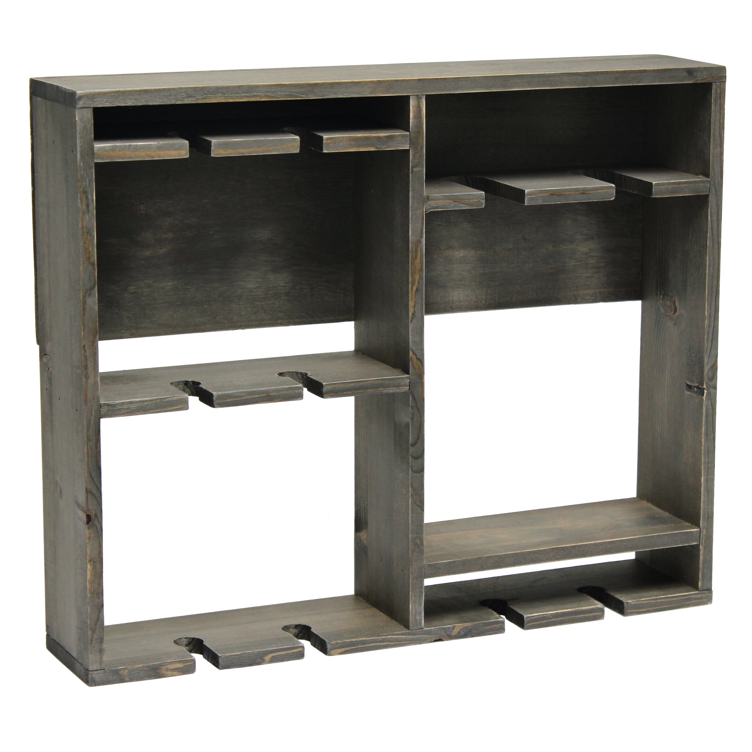 Rustic Gray Wall Mounted Wood Wine Rack with Glass Holder