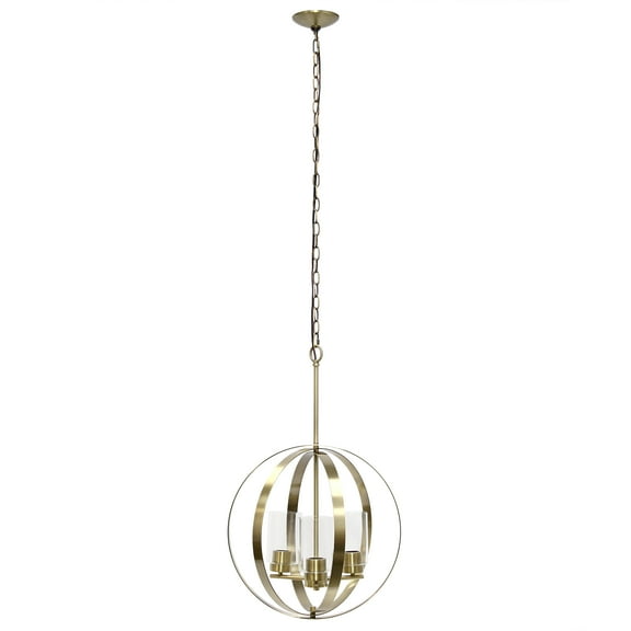 Elegant Designs 18" Modern Orb Adjustable 3-Light Metal and Clear Glass Kitchen Foyer Hallway Bedroom Living Room Dining Room Hanging Ceiling Pendant, Antique Brass