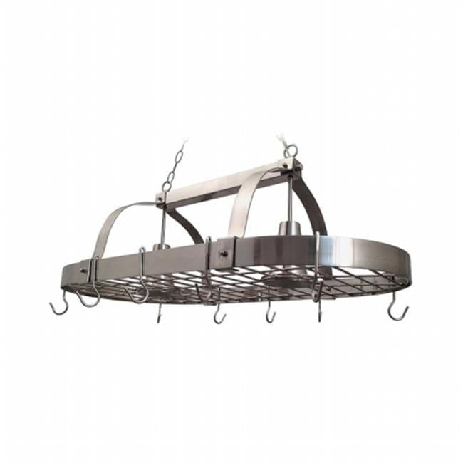Brushed Nickel 2-Light Ceiling Pot Rack with Hooks