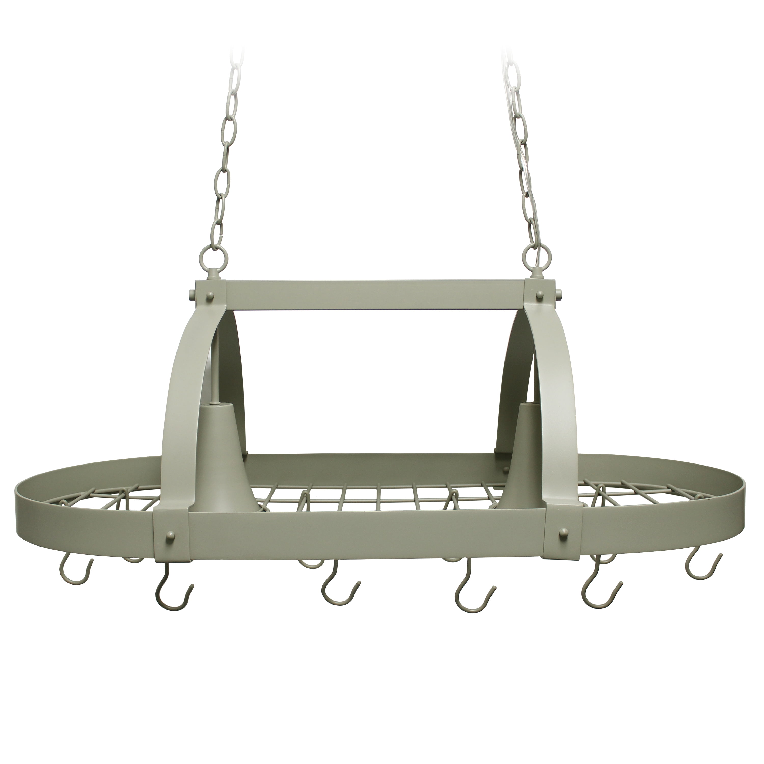 Slate Gray Elliptical Metal Kitchen Pot Rack with Lights