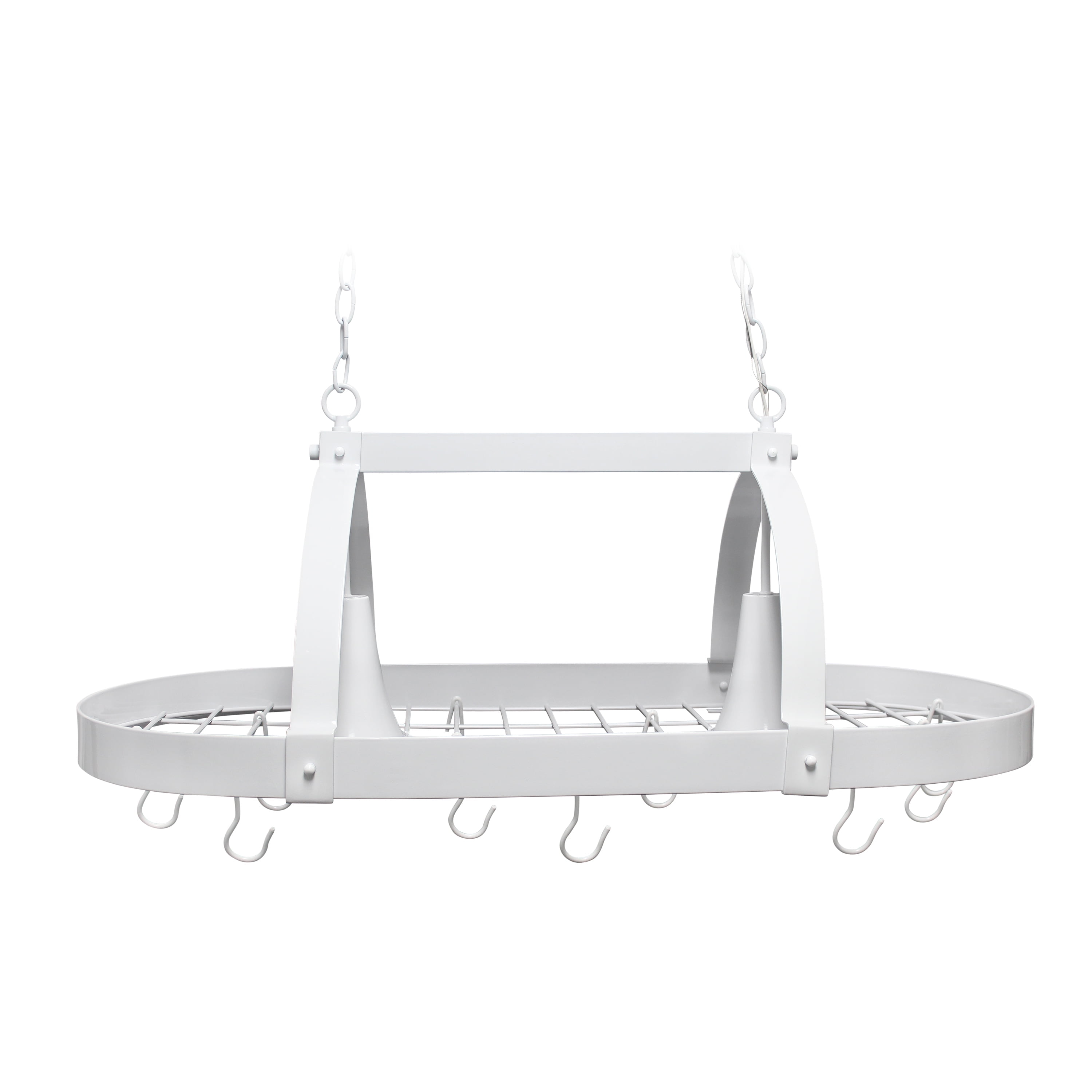 White Metal Elliptical Kitchen Pot Rack with Lights