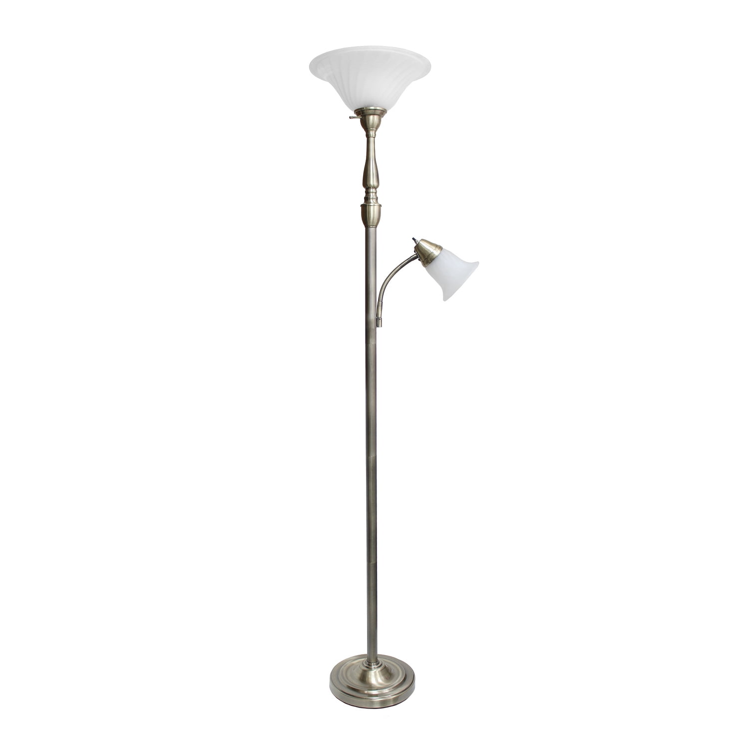 71" Antique Brass 2-Light Mother Daughter Floor Lamp