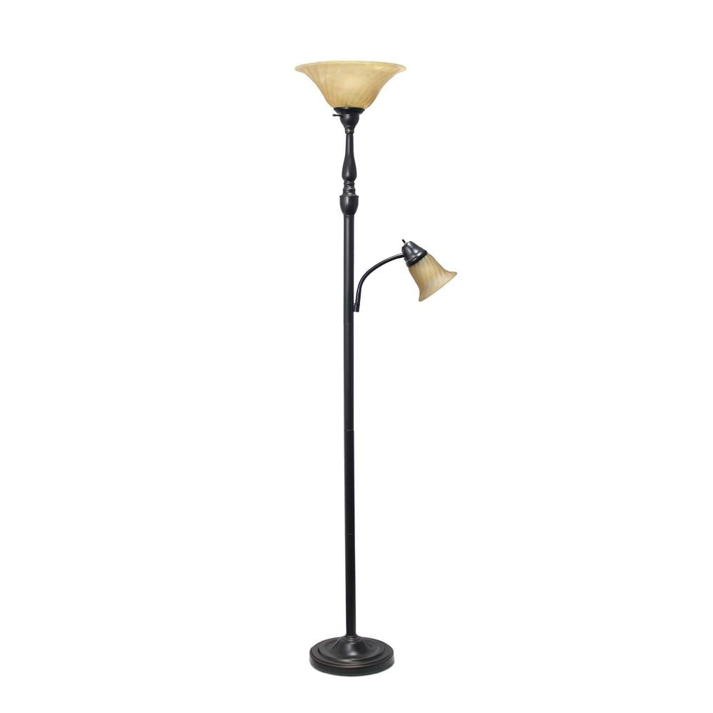 Elegant Designs 71.75" 2-Light Mother Daughter Floor Lamp w/ Amber Marble Glass Shades, Restoration Bronze