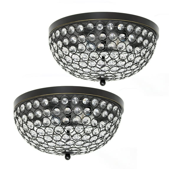 Elegant Designs 2 Pack 13" Metal 2 Light Oil Rubbed Black Flush Mount Set, Restoration Bronze