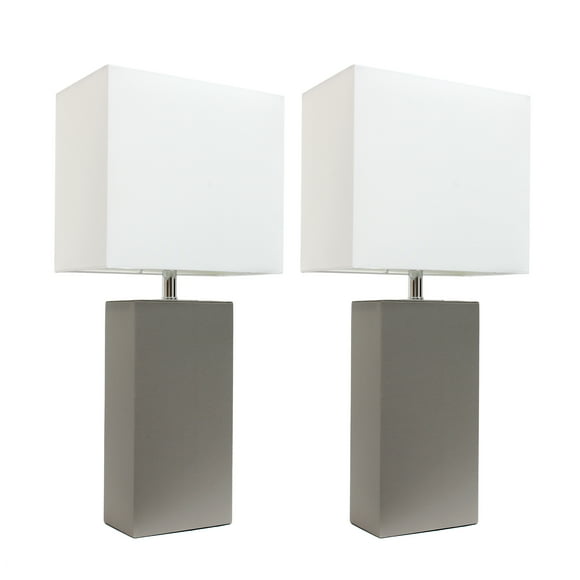 Elegant Designs 2-Pack Modern Leather Table Lamp Set with White Shades, Gray
