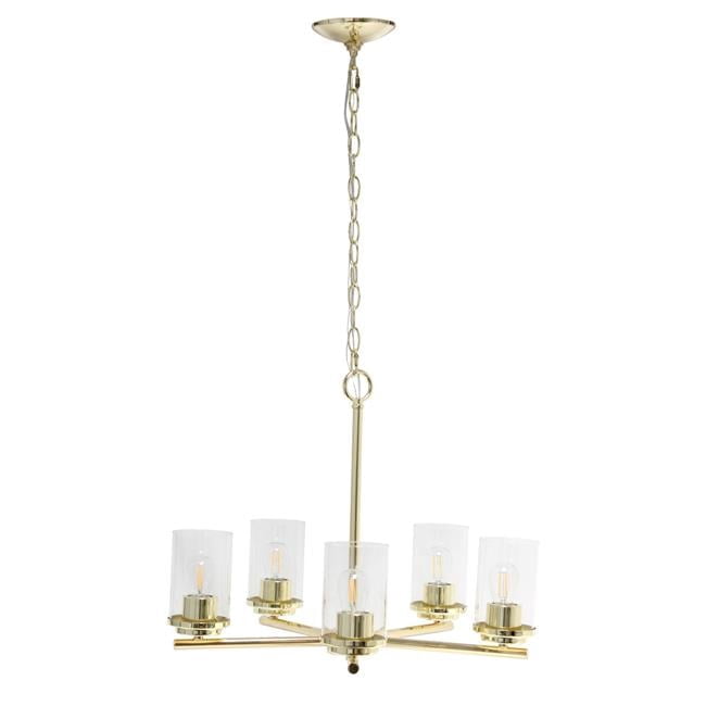 Elegant Designs 5-Light Pendant Chandelier - Rose Gold & Clear Glass, 20.5" Wide, Adjustable Chain