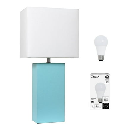 Elegant Designs 21" Modern Leather Wrapped Table Lamp, Aqua, with LED Bulb Included