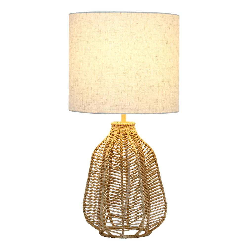 Natural Paper Rope Wicker Table Lamp with Beige Linen Shade