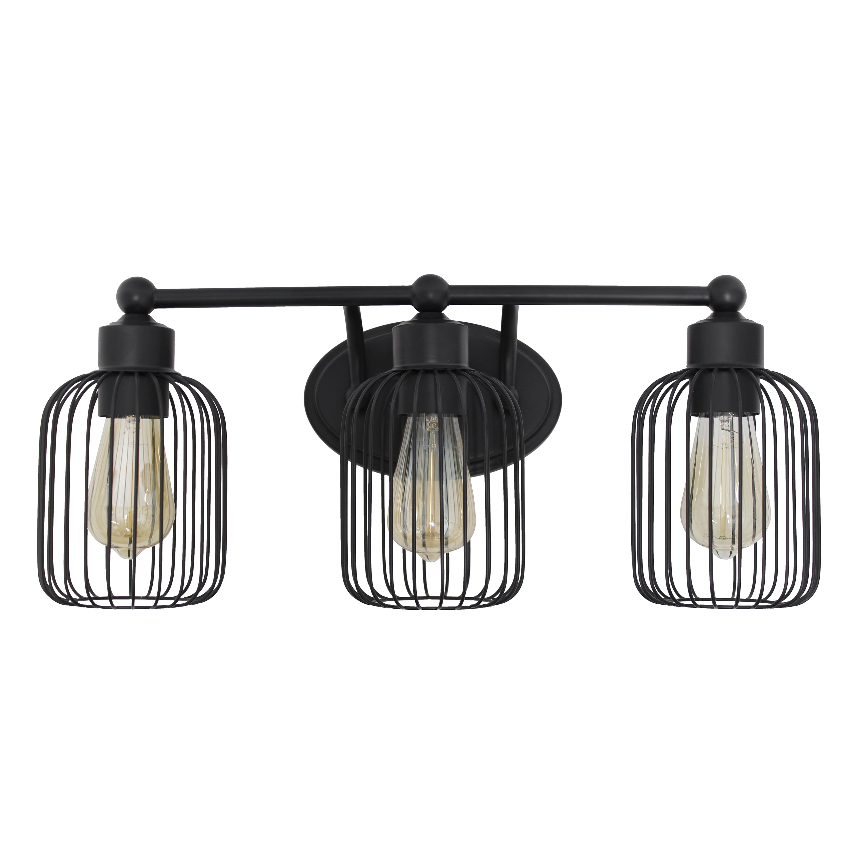 Elegant Designs 22" Industrial Farmhouse 3 Light Metal Birdcage Decorative Wall Mounted Vanity Fixture with Matching Metal Oval Backplate For Bathroom, Entryway, Hallway, Vanity, Black
