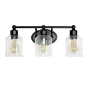Elegant Designs 22" Modern Timeless Decorative 3 Light Wall Mounted Vanity Fixture with Clear Speckled Glass Shades for Bathroom, Entryway, Hallway, Foyer, Office, Bedroom, Dining Room, Black
