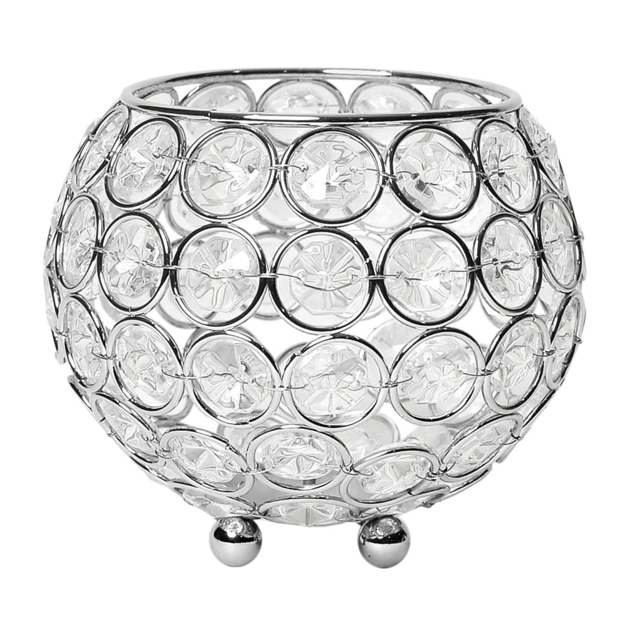 Elegant Designs 4.25" Elipse Crystal Circular Bowl Candle Holder, Flower Vase, Wedding Centerpiece, Chrome