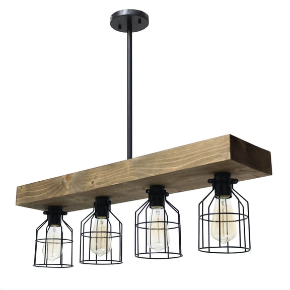 Elegant Designs 47.5" Farmhouse Rustic Cage Ceiling Pendant, Restored Wood, Black/Brown