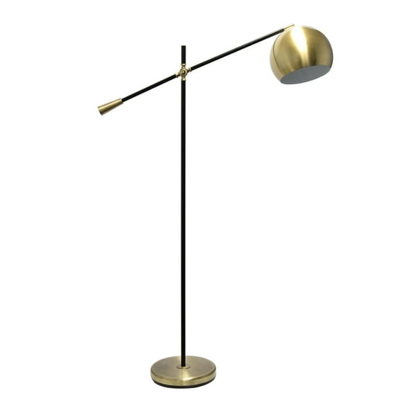 Elegant Designs Matte Black Pivot Arm Floor Lamp, Antique Brass