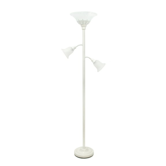 Elegant Designs 71" 3-Light Floor Lamp with White Scalloped Glass Shades, White