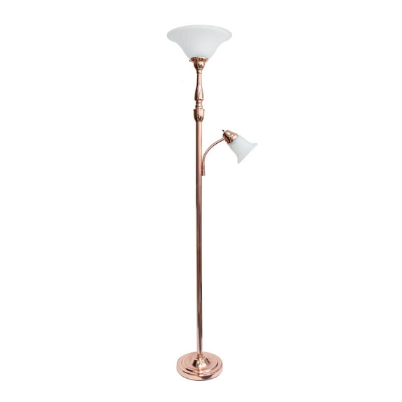 Elegant Designs 71.75" 2-Light Mother Daughter Floor Lamp w/ White Marble Glass Shades, Rose Gold