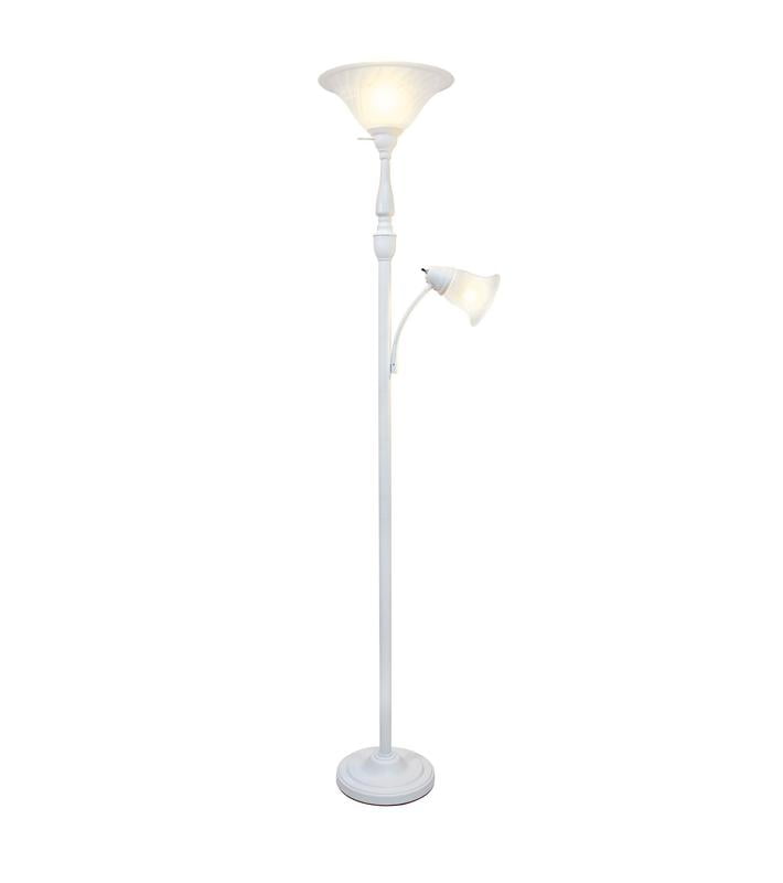 White Adjustable 3-Way Switch Floor Lamp with Marble Glass Shade