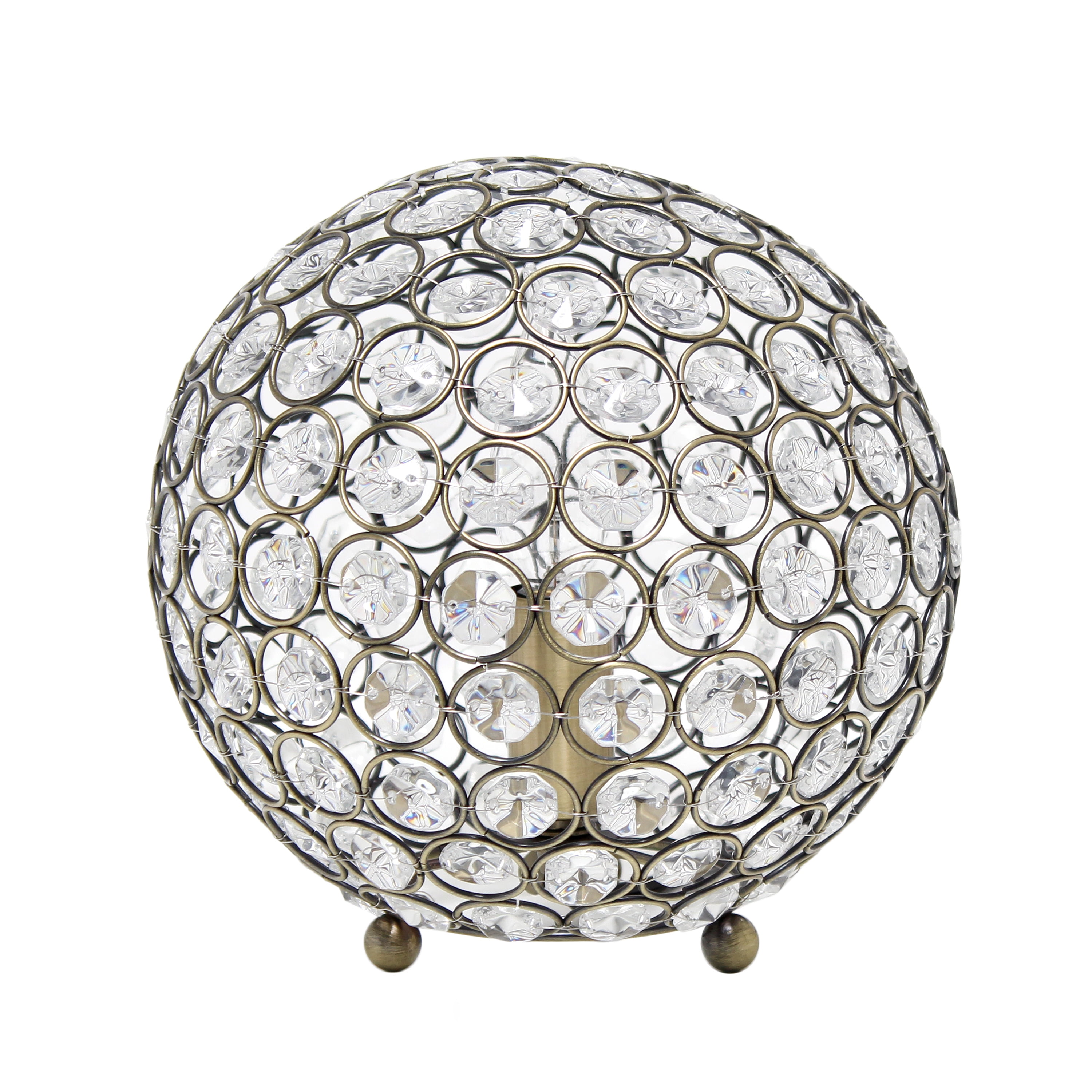 Antique Brass Crystal Ball Table Lamp with Clear Shade