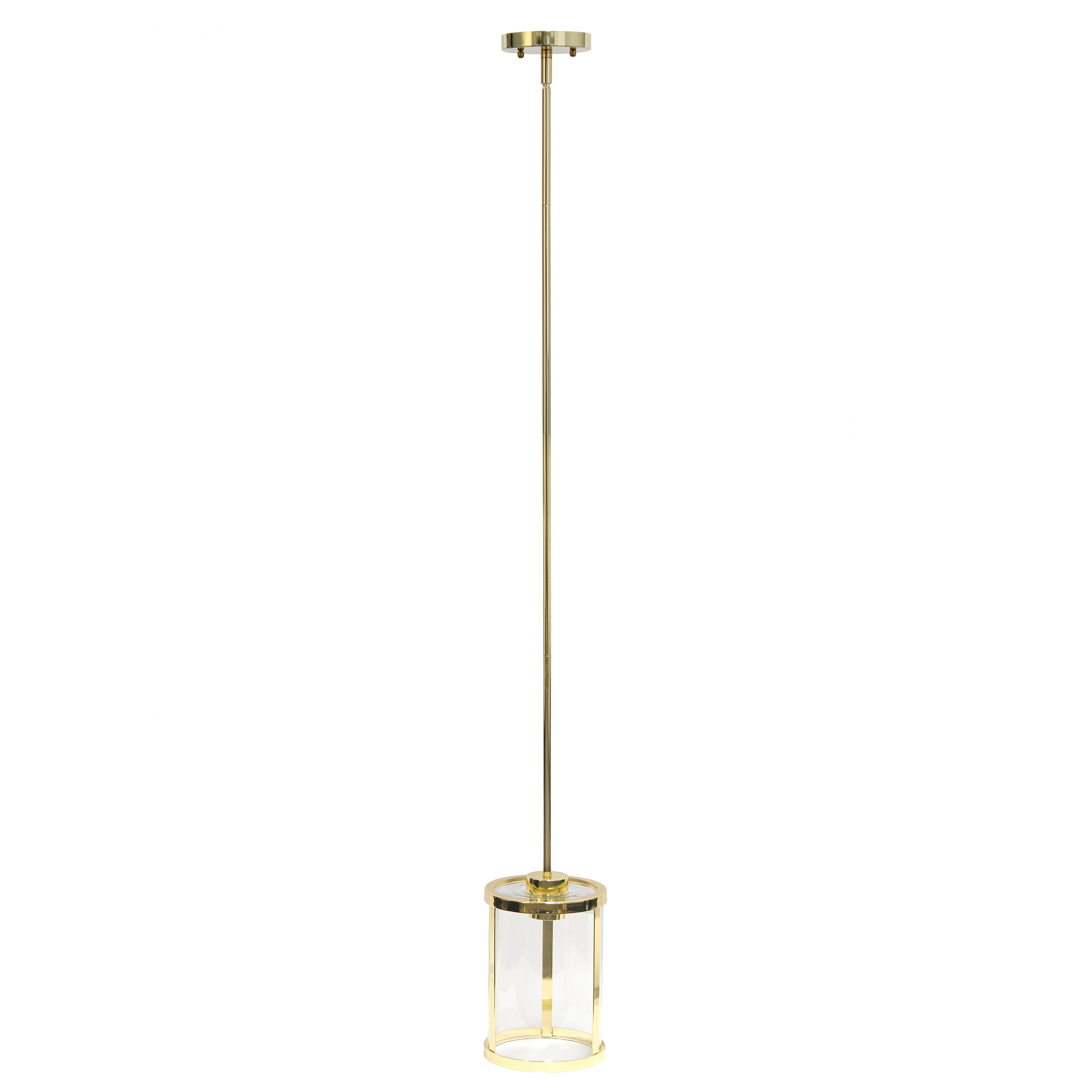 Gold Adjustable Glass Pendant Light with Cylindrical Shade