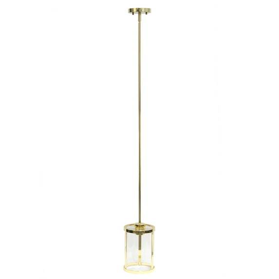 Elegant Designs 9.25" Adjustable Traditional Vintage Modern Industrial Farmhouse 1-Light Metal and Clear Cylindrical Glass Hanging Ceiling Pendant, Gold