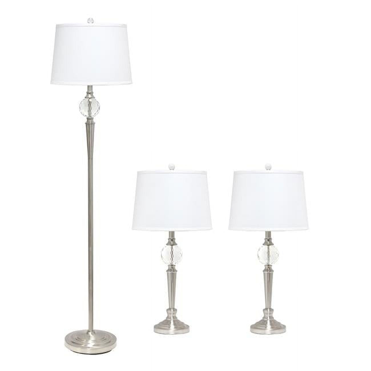 Elegant Silver Crystal Drop Floor & Table Lamp Trio Set with White Shades