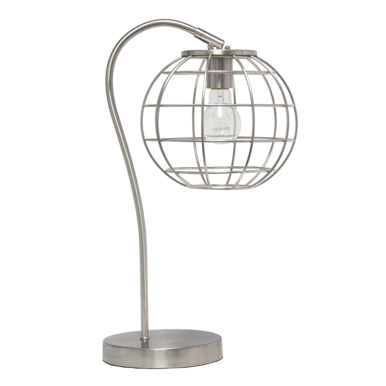 Brushed Nickel Adjustable Industrial Table Lamp with Metal Cage Shade
