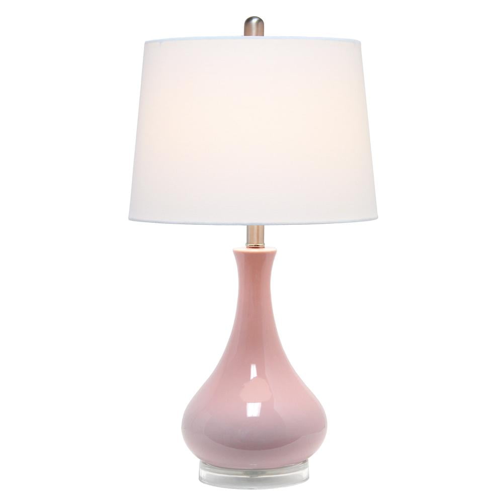 Rose Pink Ceramic Teardrop Table Lamp with White Shade