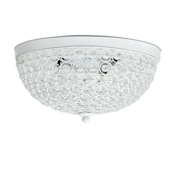 Elegant Designs Elipse Crystal 13" Metal 2 Light Bowl Shaped Ceiling Flush Mount Fixture, White