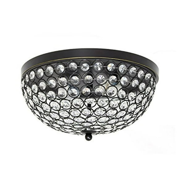 Elegant Designs Elipse Crystal 13" Modern Metal 2 Light Round Ceiling Oil Rubbed Black Flush Mount Fixture, Restoration Bronze