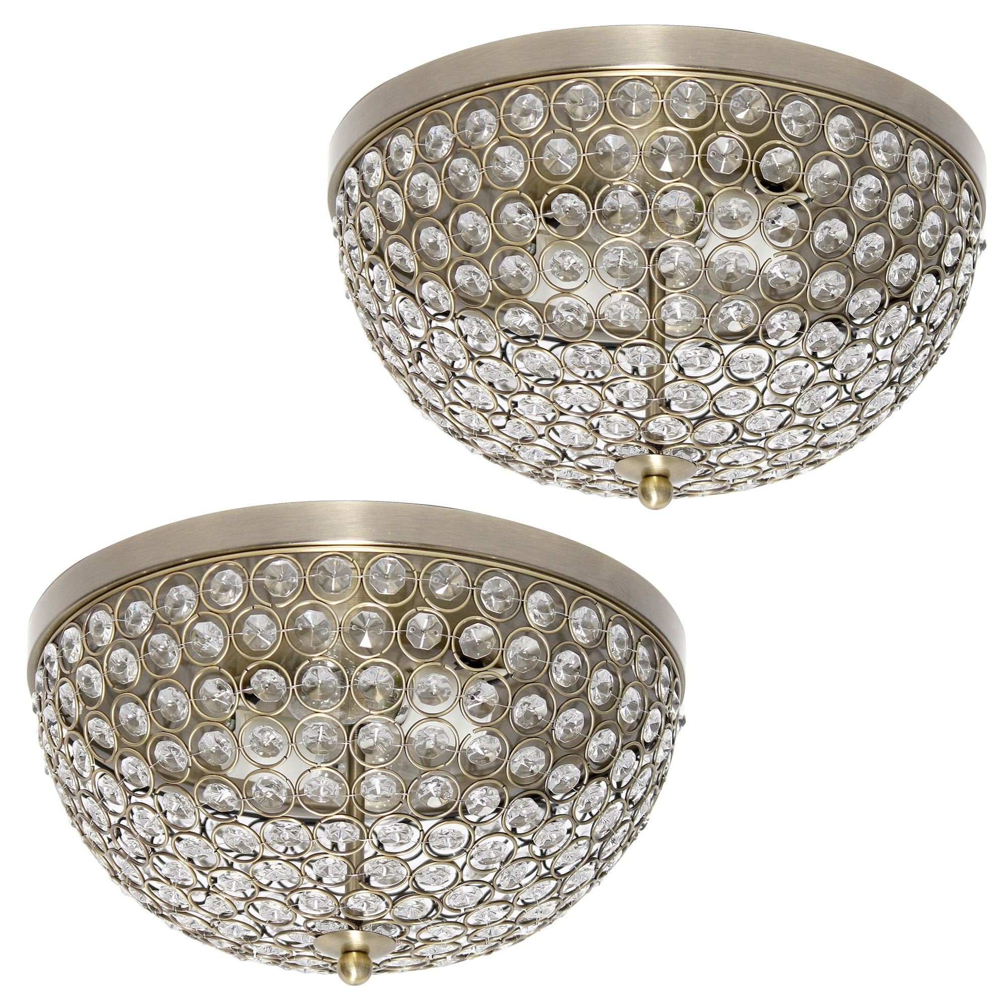 Antique Brass Crystal LED Bowl Ceiling Flush Mount Set