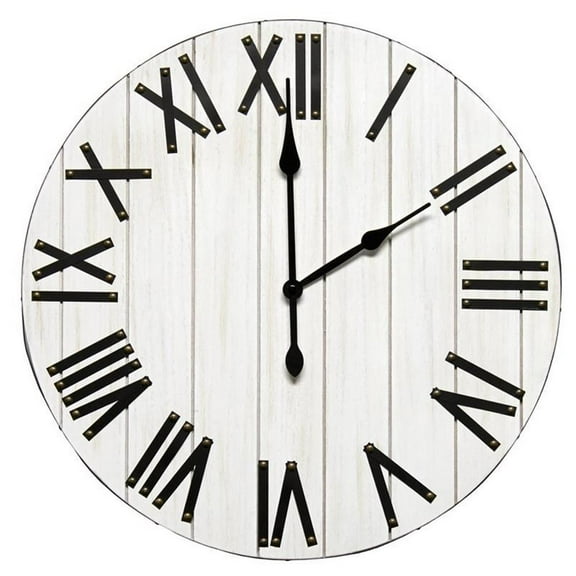 Elegant Designs Handsome 21" Rustic Farmhouse Wood Wall Clock White Wash