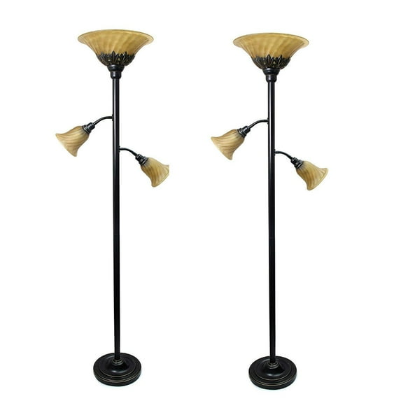 Elegant Designs LF2002-RBZ 3 Light Floor Lamp with Scalloped Glass Shades 3.9 Restoration Bronze (Pack of 2)