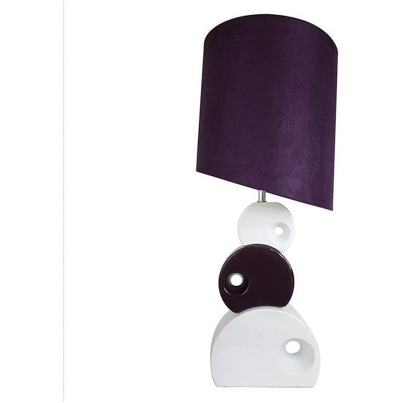 Abstract White and Purple Ceramic Nightstand Lamp with Tube-Shaped Shade