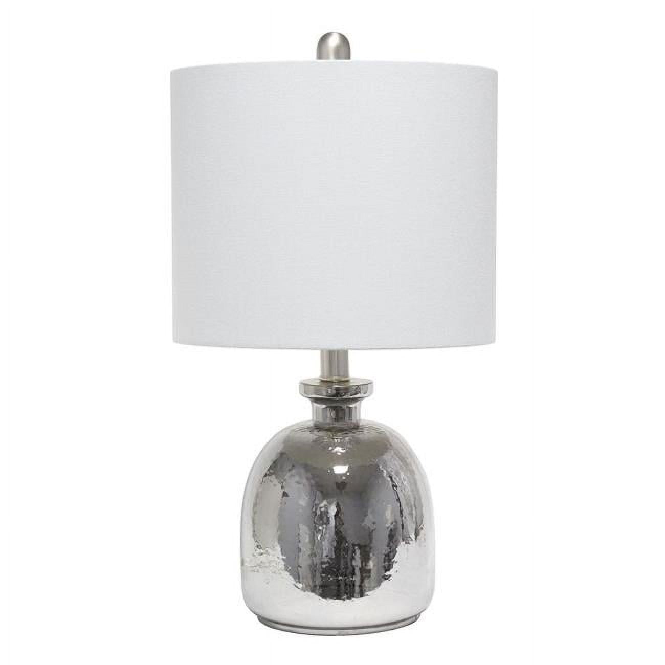 Silvery Glass Table Lamp with Light Gray Cotton Drum Shade
