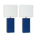 thumbnail image 1 of Elegant Designs Plug-In 2 Pack Modern Leather Table Lamps with White Fabric Shades, Blue, 1 of 8
