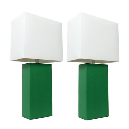 Elegant Designs - 2 Pack Modern Leather Table Lamps with White Fabric Shades - Green