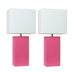 Elegant Designs LC2000-HPK-2PK 2 Pack Modern Leather Table Lamps with White Fabric Shades, Hot Pink
