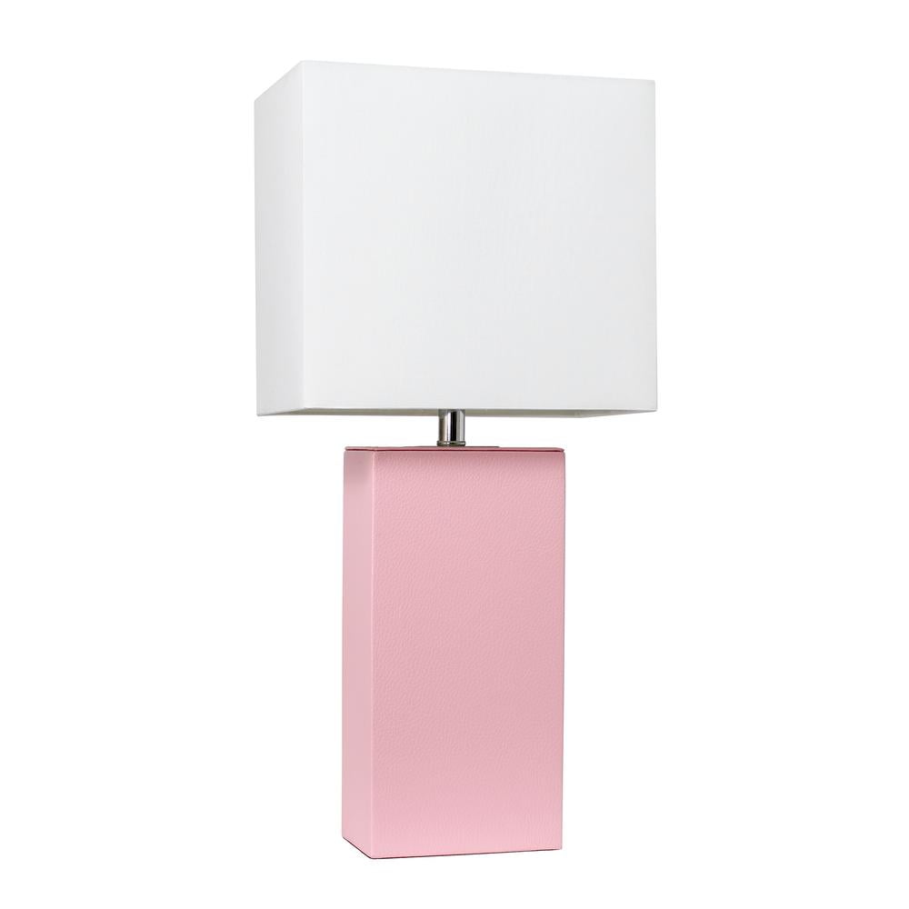 Pink Leather Table Lamp with White Fabric Shade