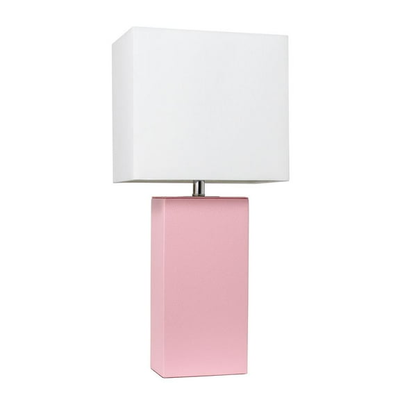 Elegant Designs Modern Leather Table Lamp with White Fabric Shade, Pink