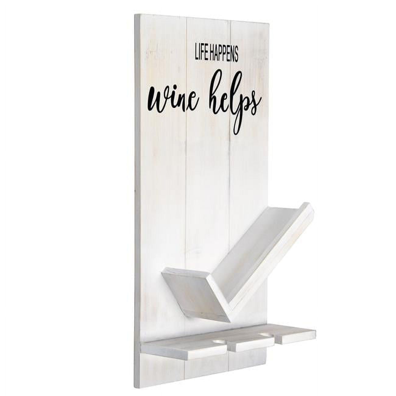 Chalk White Wooden Wall Mounted Wine Bottle Shelf with Glass Holder
