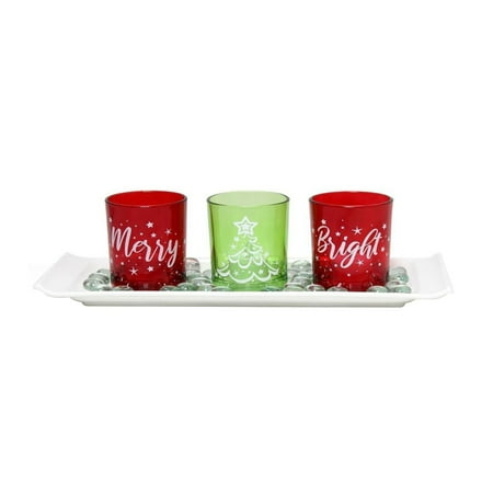 Elegant Designs - Merry & Bright Christmas Candle Set of 3 - Green and Red