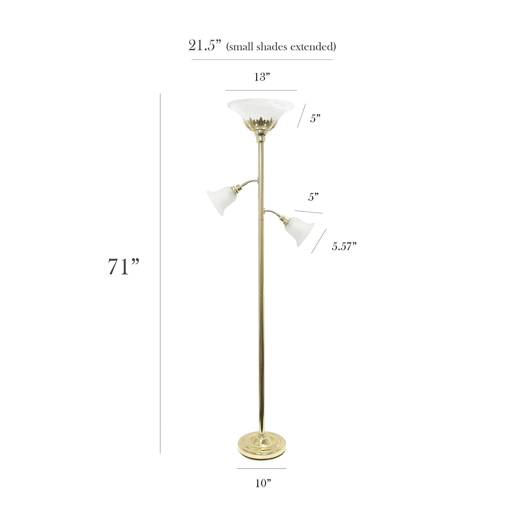 Elegant Gold Iron Floor Lamp with Scalloped Glass Shades