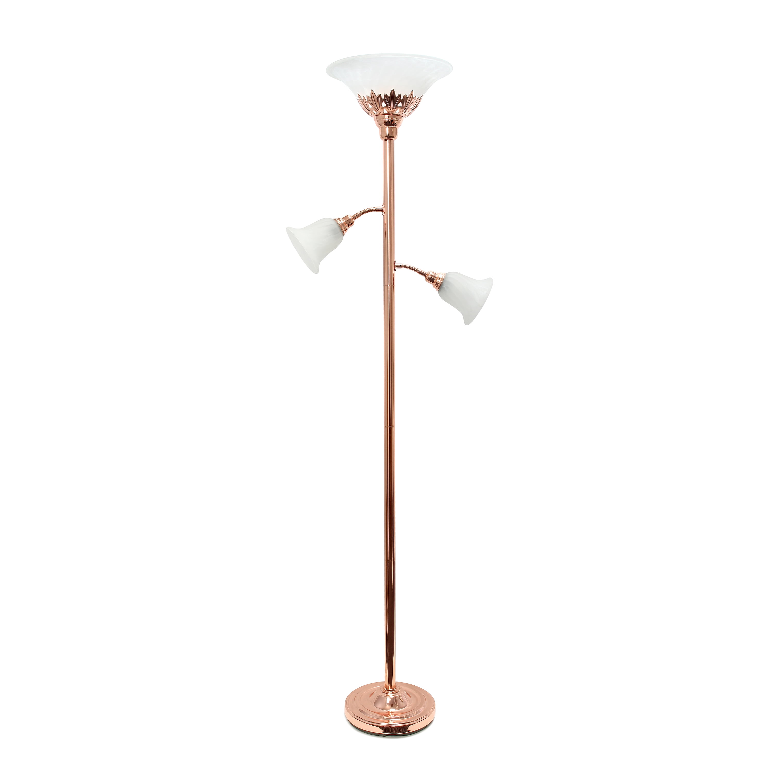 Elegant Rose Gold 71'' Floor Lamp with White Scalloped Glass Shades